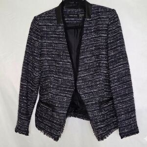 Ivanka Trump Blue Black White Tweed Fringe Open Blazer Women's 8 #KC